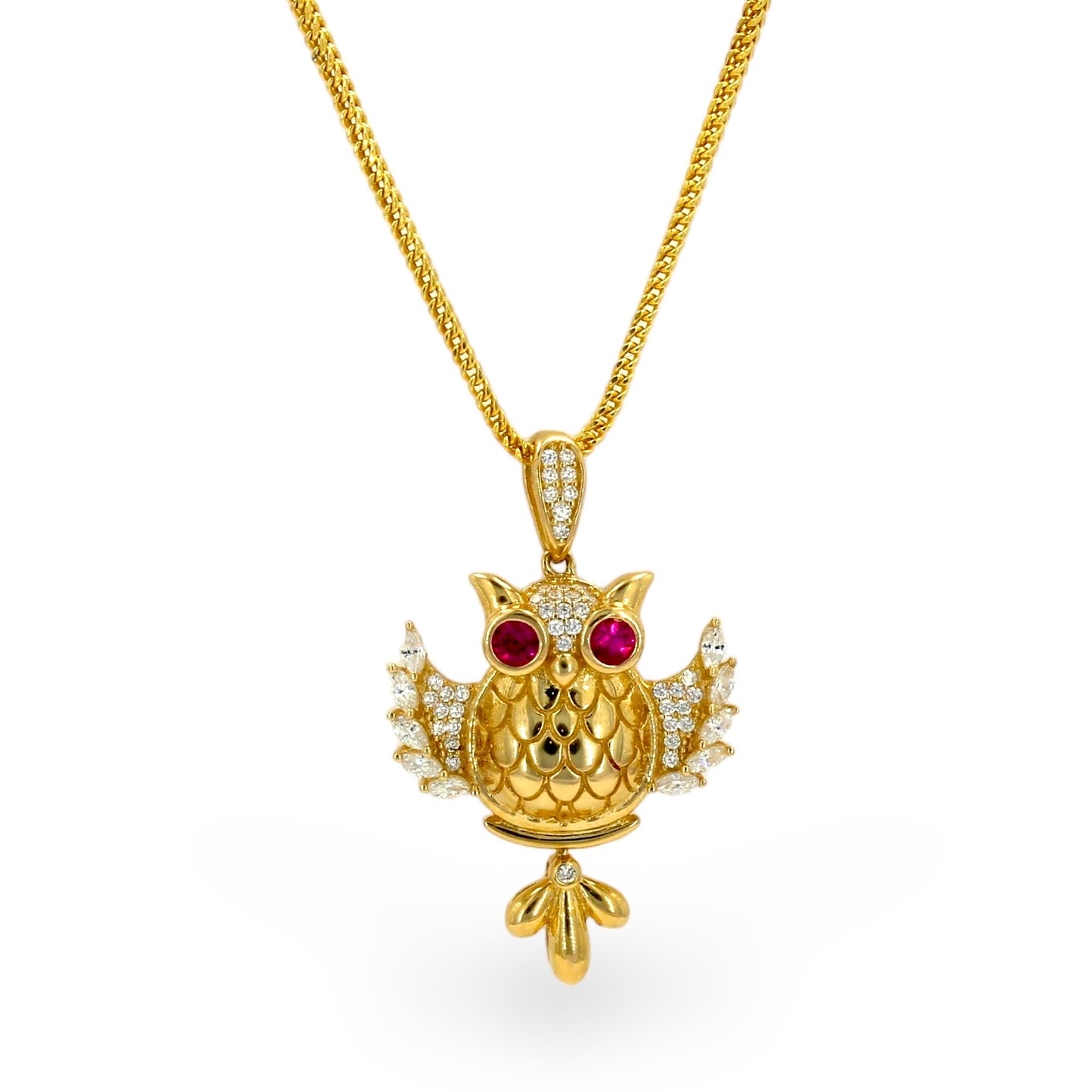 14k Yellow gold Owl pendant Necklace-05