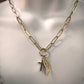 10k Yellow gold paper clip wings and cross necklace
