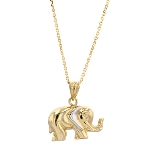 14K Yellow gold puff elephant necklace-2356