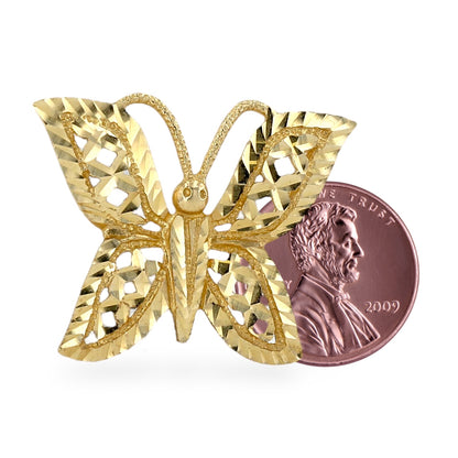 14K yellow gold slide handmade butterfly solid diamond cut pendant