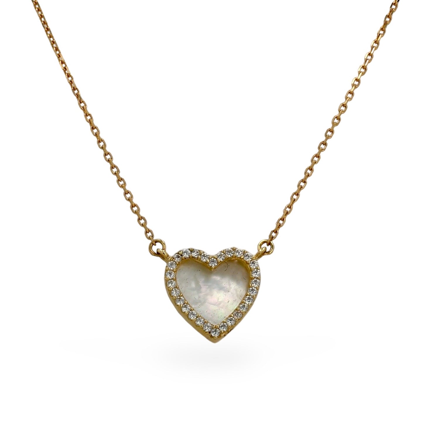 14K gold necklace mother pearl heart pendant