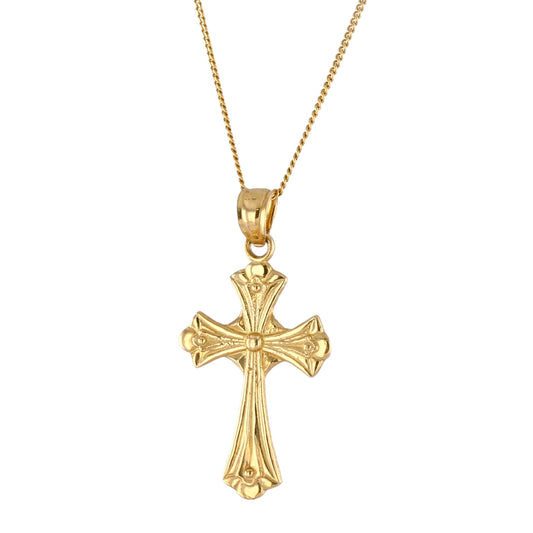 10k Yellow gold solid baby miami cuban link chain cross pendant -437391