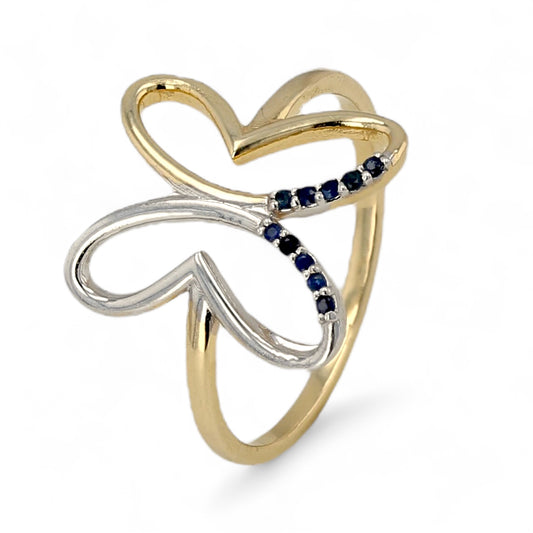 10K two tone blue diamond butterfly ring-10200