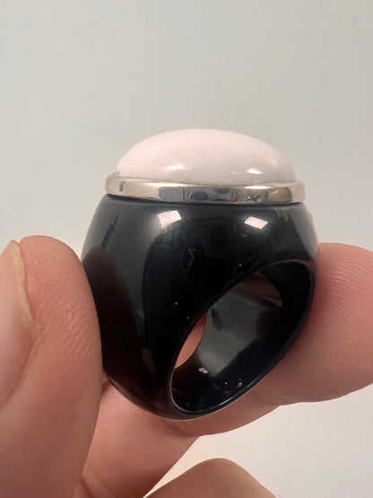 Sterling silver agate white and onyx handmade dome ring-162737