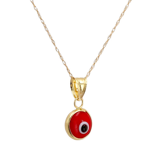 14K Yellow gold singapore chain red eye pendant amulet-5283839