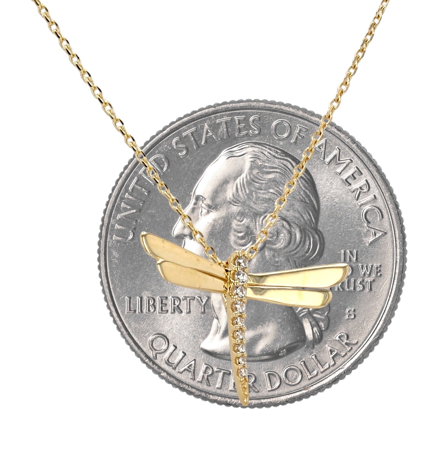 14K Yellow gold dragonfly necklace-226114