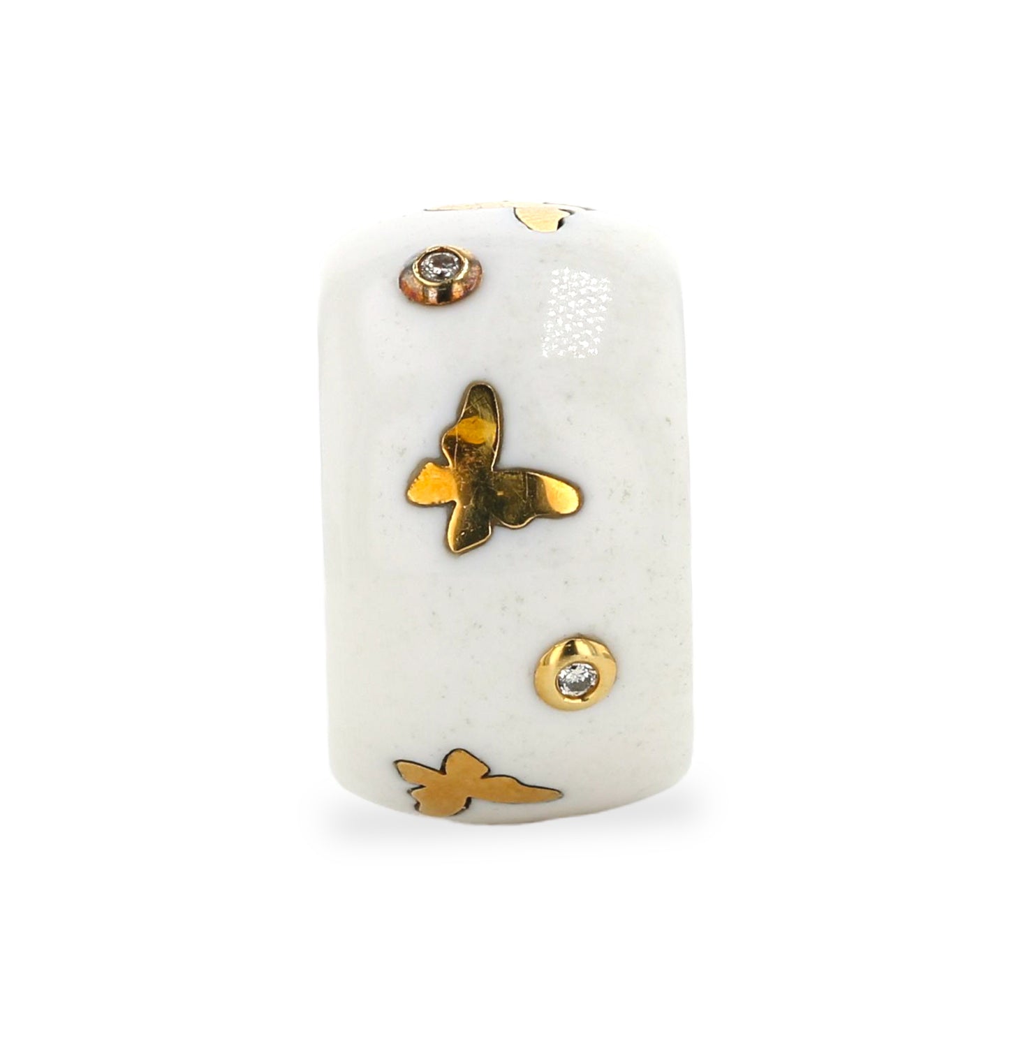 White agate butterfly 18k diamond ring