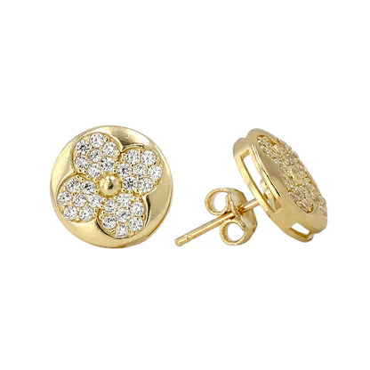 10K yellow gold clover studs earrings-4444