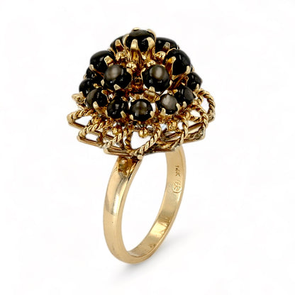 14K Yellow gold black stars sapphire bouquet ring-12279