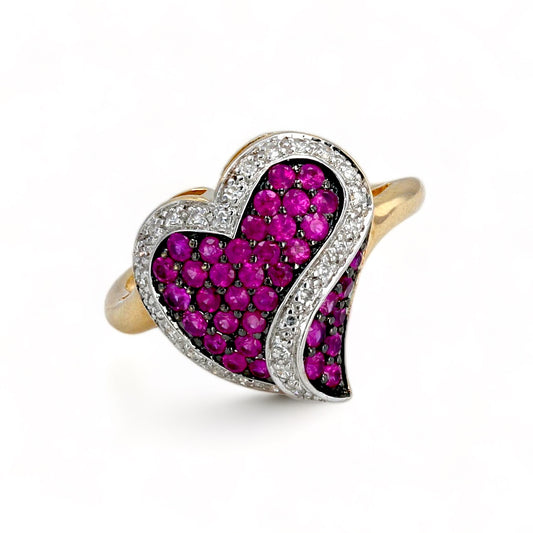 10k Yellow gold heart ruby with diamonds ring-31685