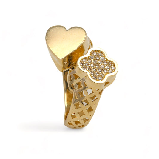 14K Yellow gold heart and clover ring-227070