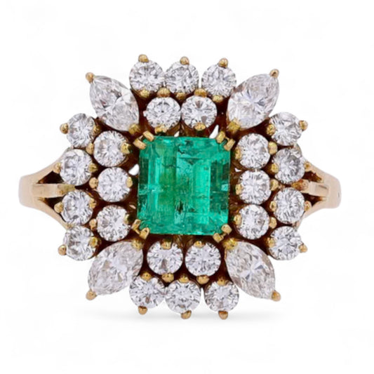 18K YG .87 CTW Emerald Center natural diamonds Ring-GMR32899