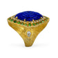 18k solid vintage yellow gold oval lapis lazuli carving diamonds round saborite ring