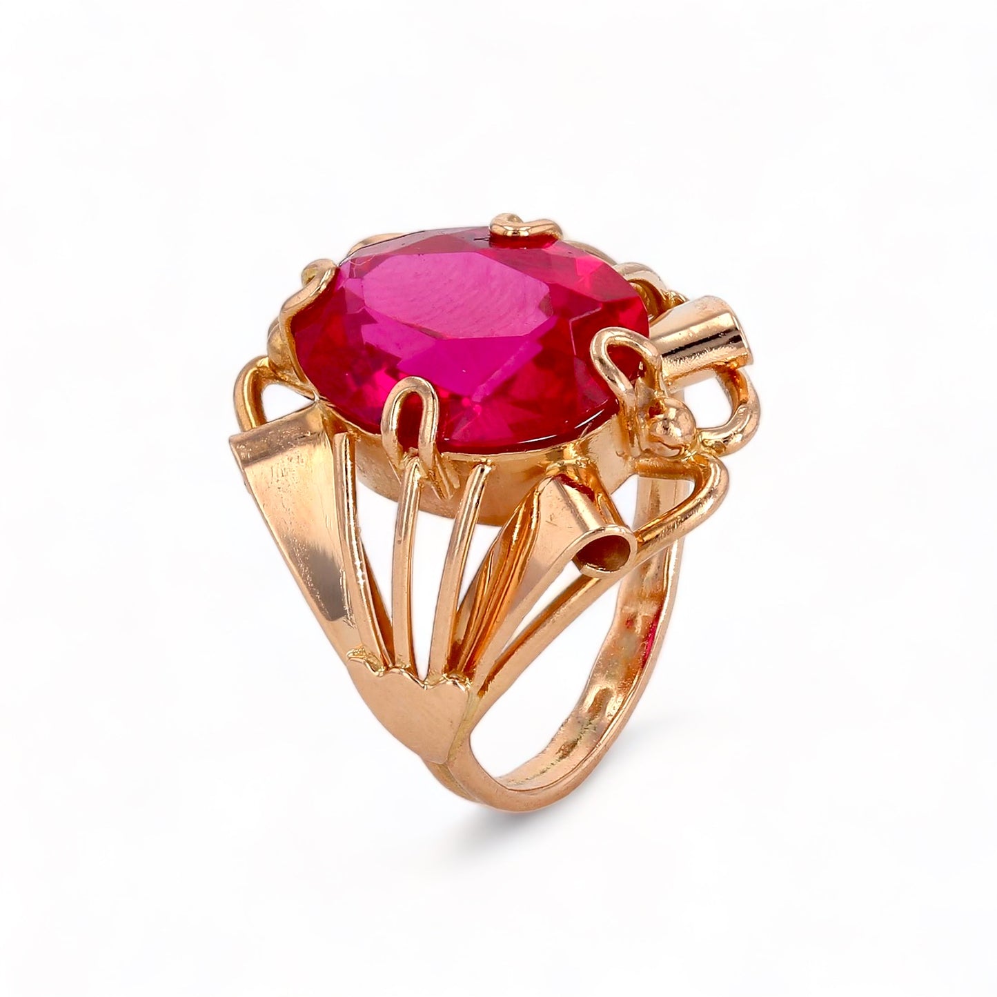 14k Rose gold oval lab Ruby rosette ring-31640