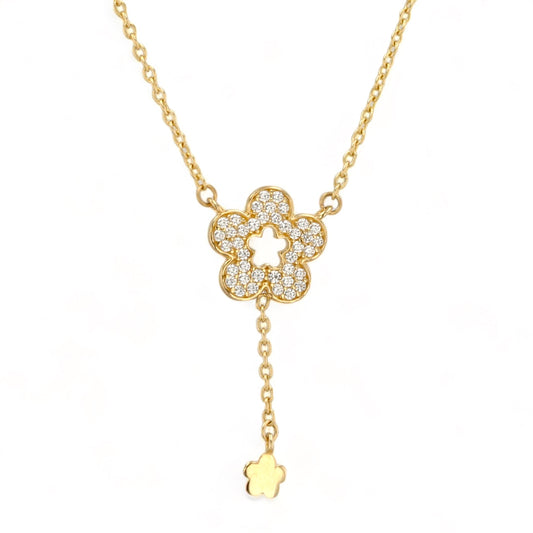14K Yellow gold sapphire clover necklace-16163