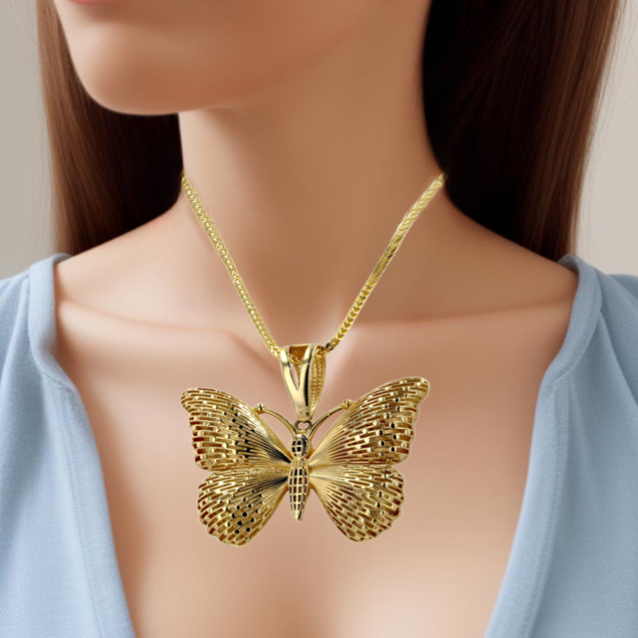 14K Yellow Gold Butterfly Necklace 1.5mm x 18''