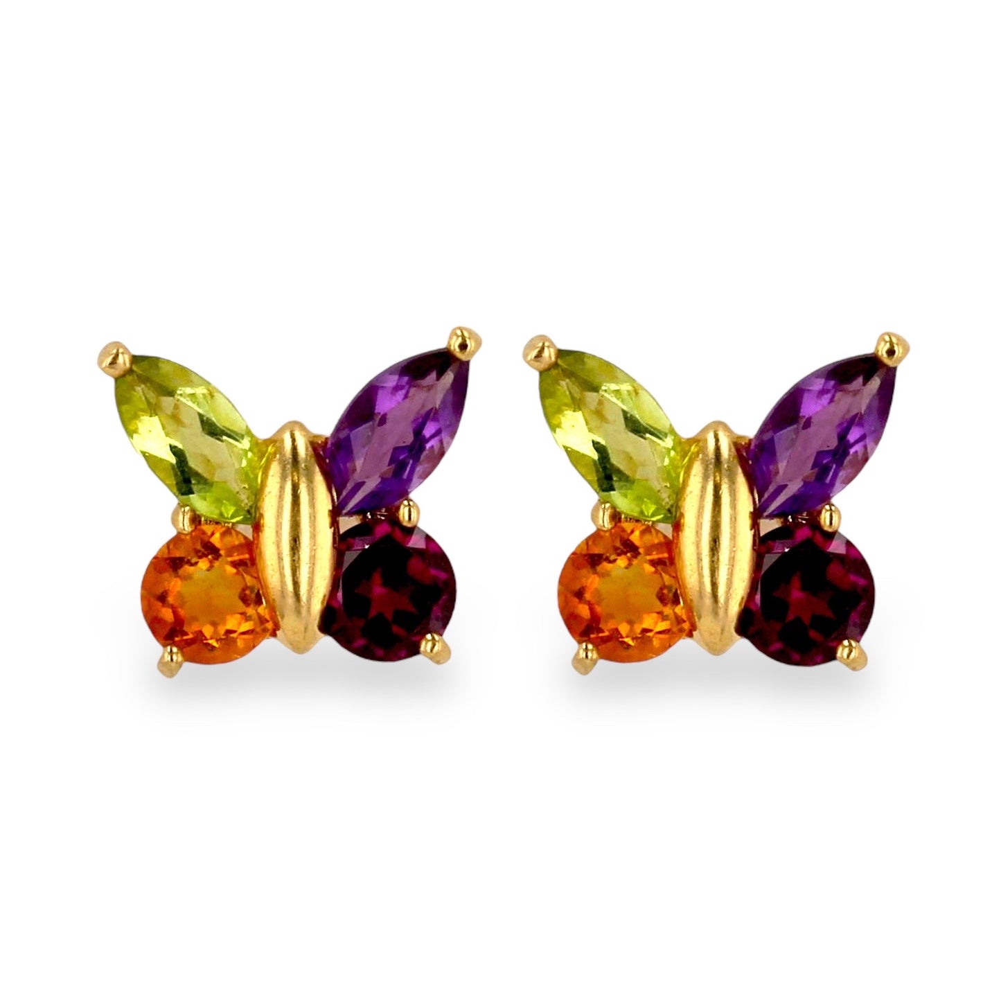 14k gold butterfly color tourmaline earrings
