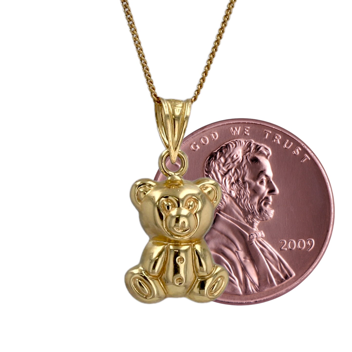 10k Yellow gold solid baby miami cuban link chain teddy bear pendant -437394