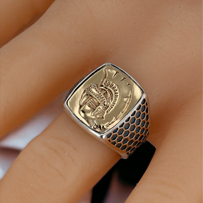 Silver 925 and 14k roman gladiator  ring-P1269