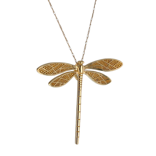 14K Yellow gold texture dragonfly pendant singapore chain-528391
