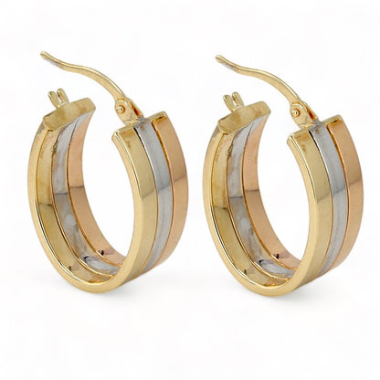 14K three color oval gold hoops earrings-226196