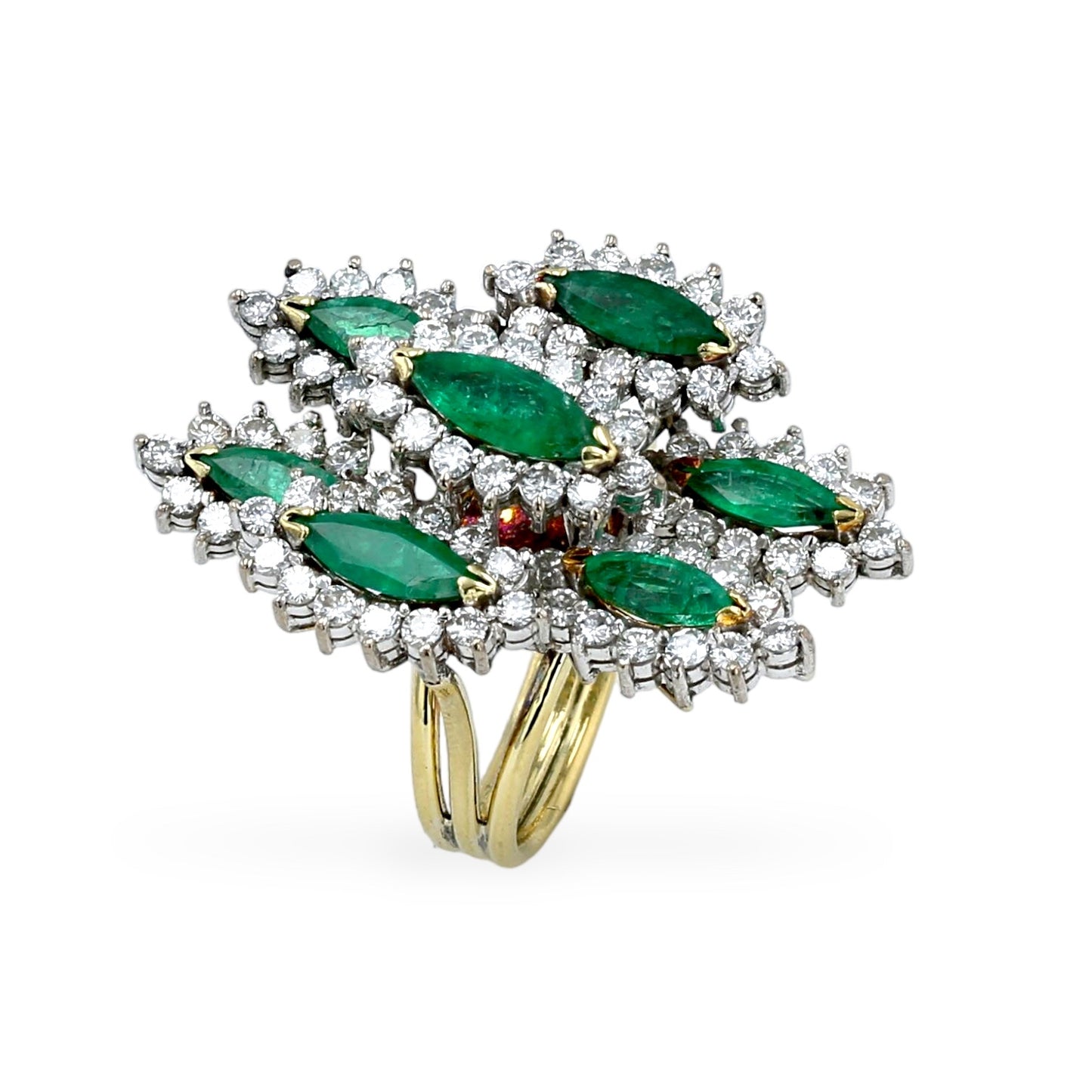 18k Emerald and Diamond yellow gold bonsai ring