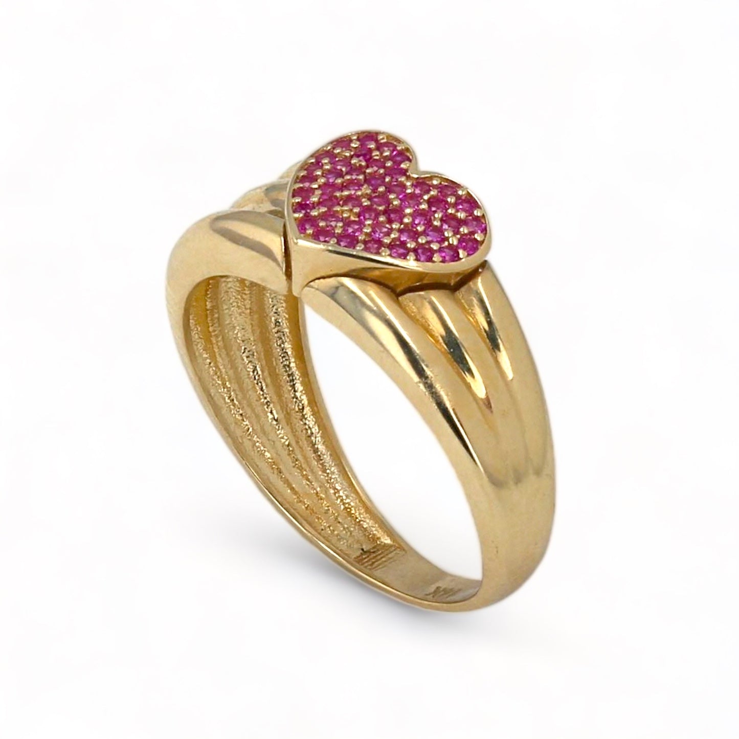 14K Yellow gold pink heart ring-224771