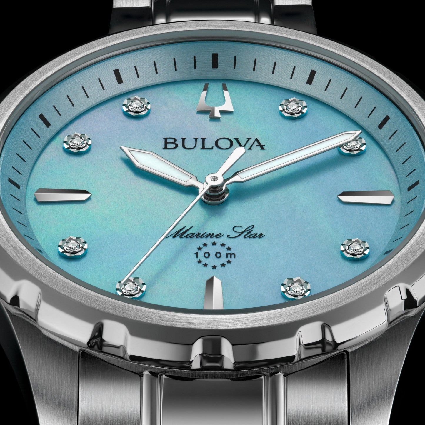Bulova Watch marine star teal mother pearl and diamonds accents-96P248