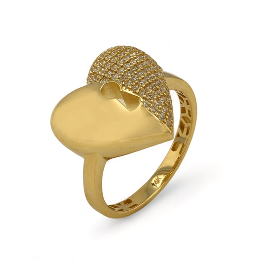 14K Yellow gold key heart ring-227232