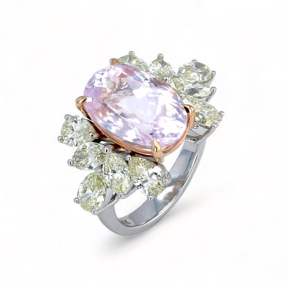 14K white gold Floral kunzite and diamond ring-28390