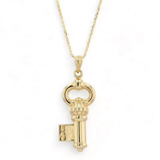 14K Yellow gold puff key necklace-8790
