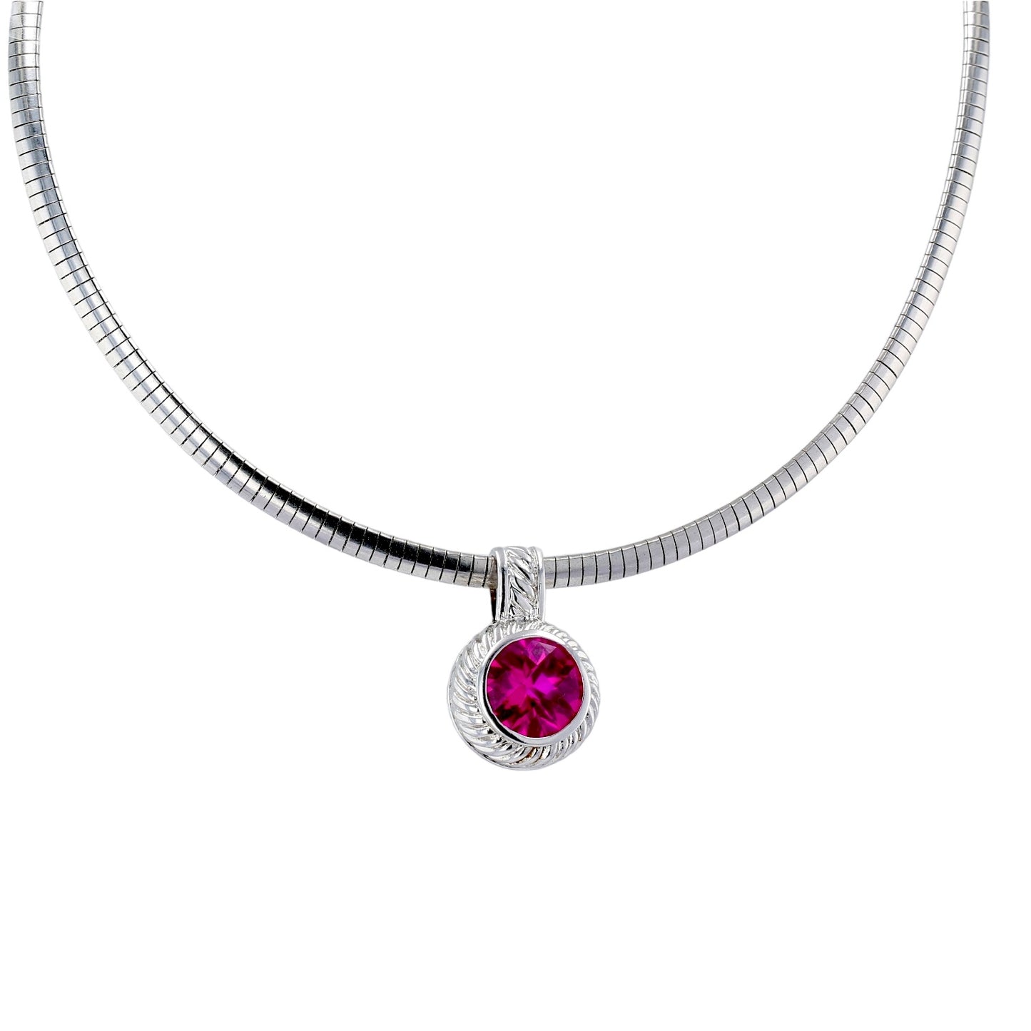 Sterling silver 925 plated 18k gold omega choker with round pink natural sapphire