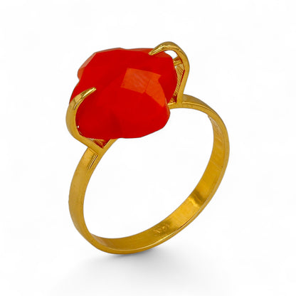 14K Yellow gold red faceted clover ring-639939
