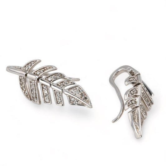 10K white gold natural diamonds leaf dangling articulated earrings-14437