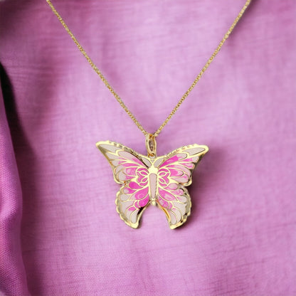 Yellow 14k gold butterfly necklace-1256