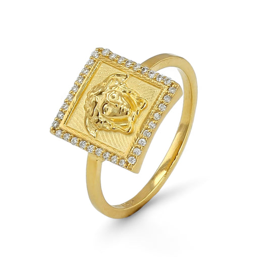 10K yellow gold square diamonds medusa ring-53729