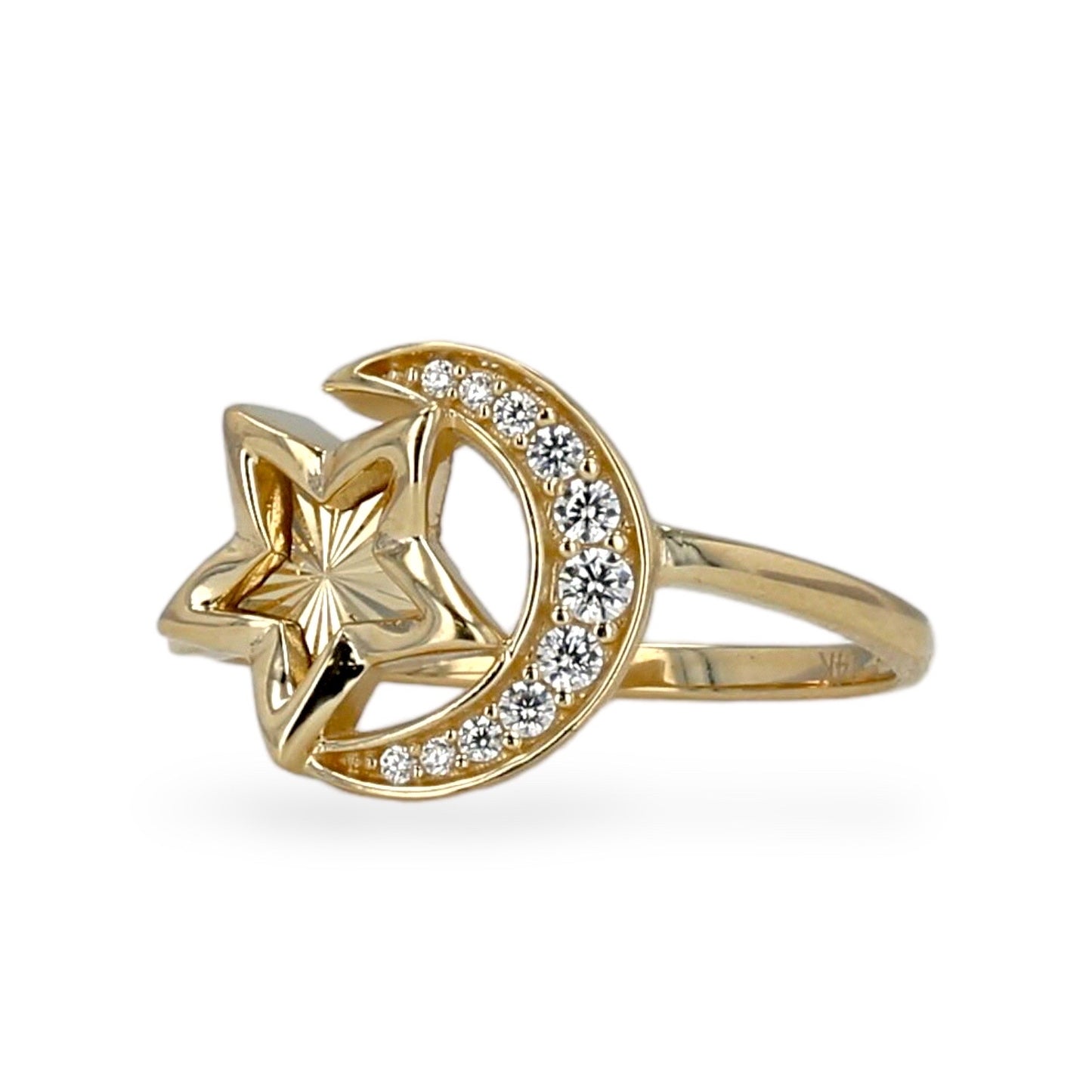 14K Yellow gold moon and start lady ring