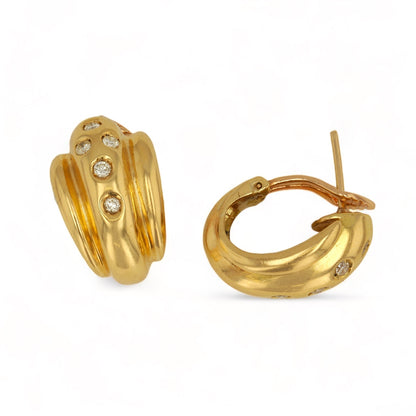 18K yellow gold diamond convex omega clip fancy studs earrings-62839