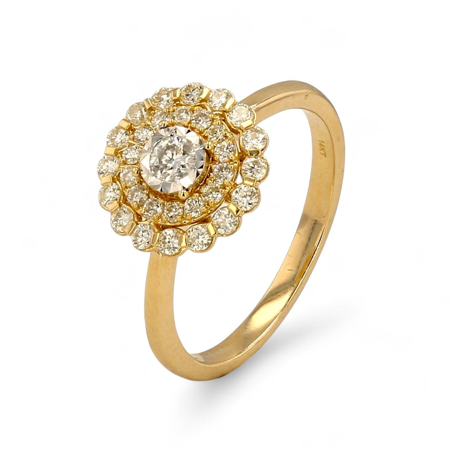 14K Yellow gold cluster halo natural diamonds ring-RG5996Y