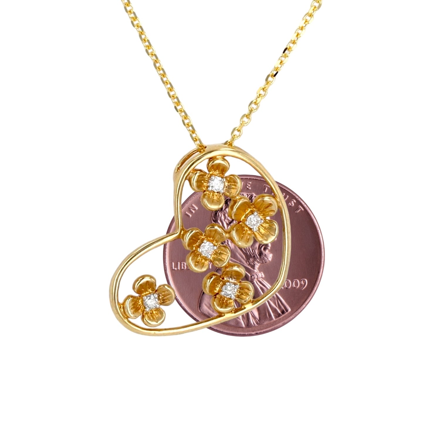 14K Yellow gold heart clover diamonds necklace-G004