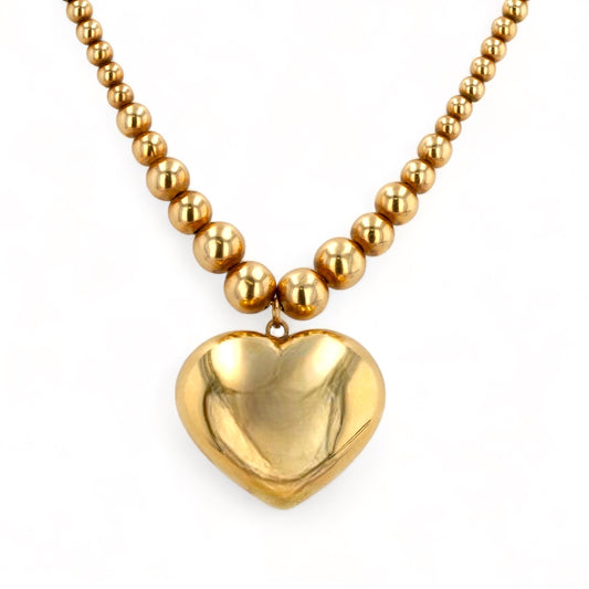 14K Yellow gold beads puff heart bracelet-226496