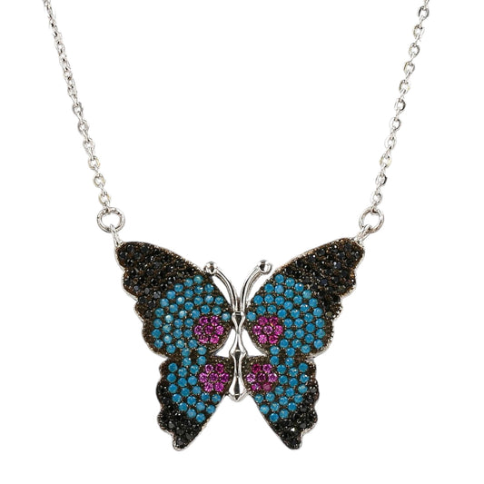 Sterling silver 925 color butterfly choker-6338