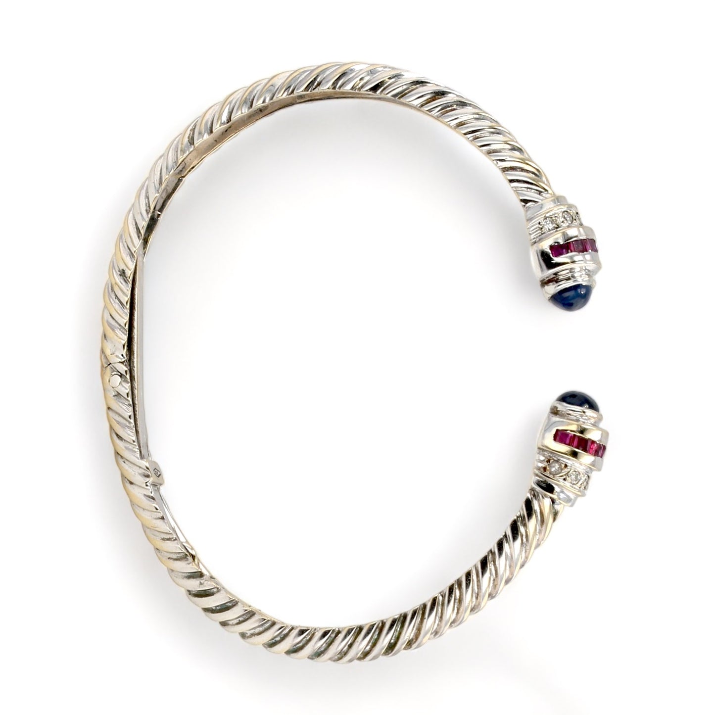 18K White gold solid twist bangle natural sapphire and ruby gemstone and diamonds-10266