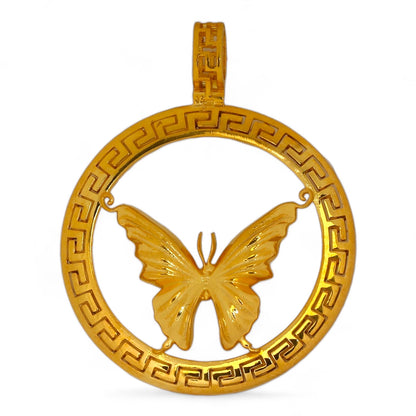 14K Yellow solid gold coin greek butterfly pendant-520834