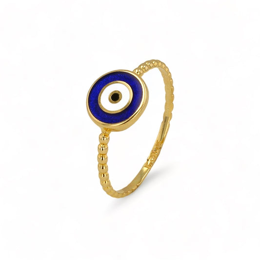 14K Yellow gold round blue eye ring-227200