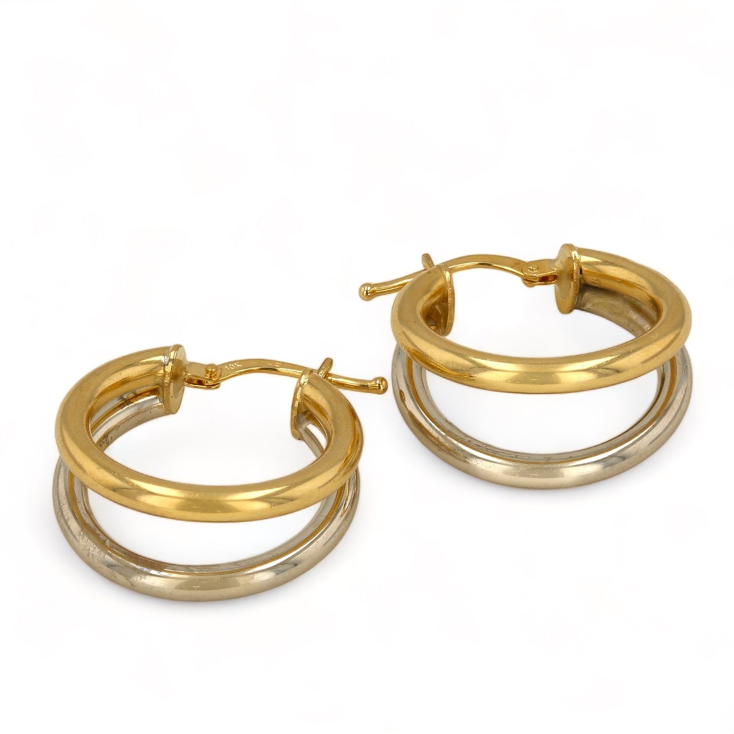 10k two color double hoops earrings Italian handcrafted-227046