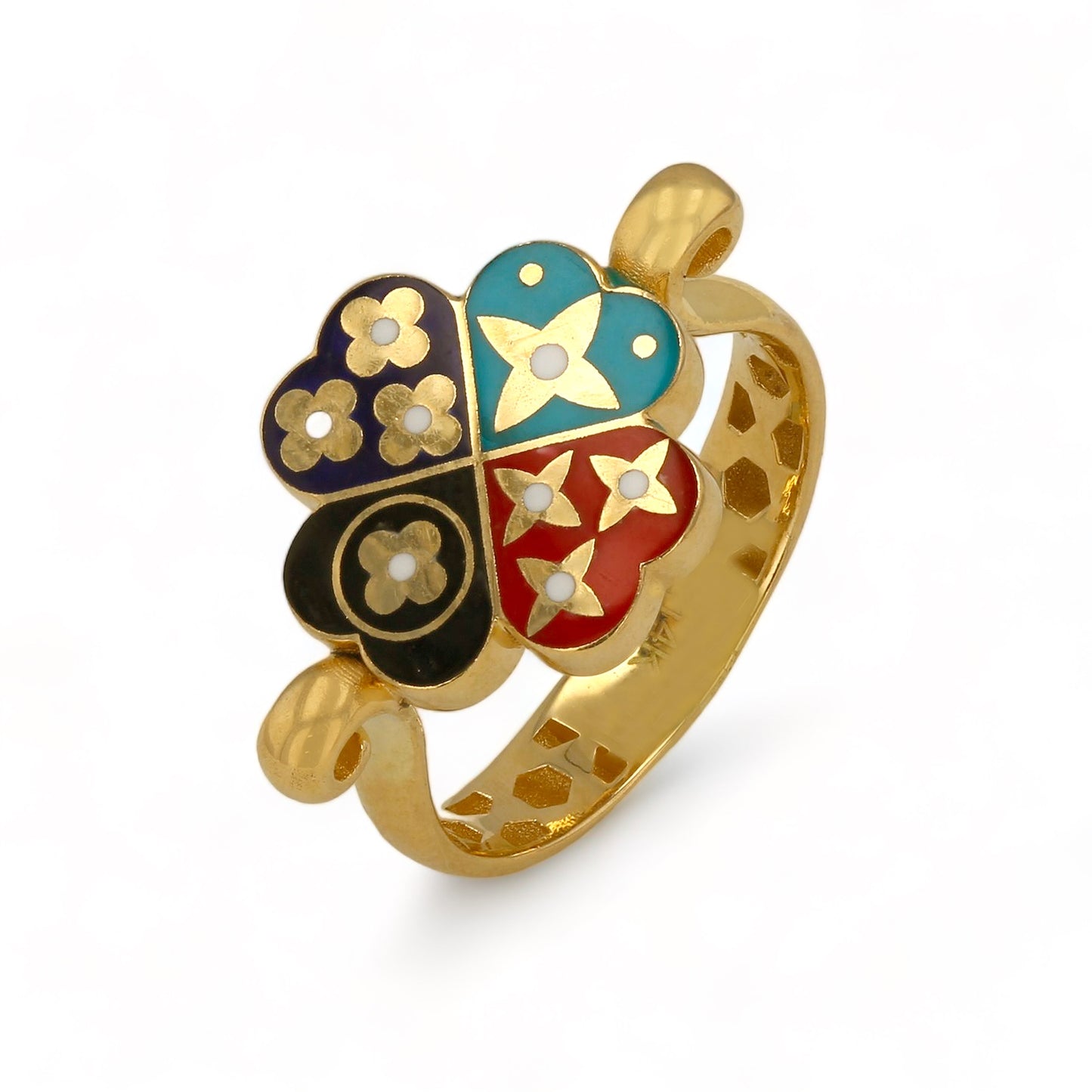 14K Yellow gold multi color clover ring-227254
