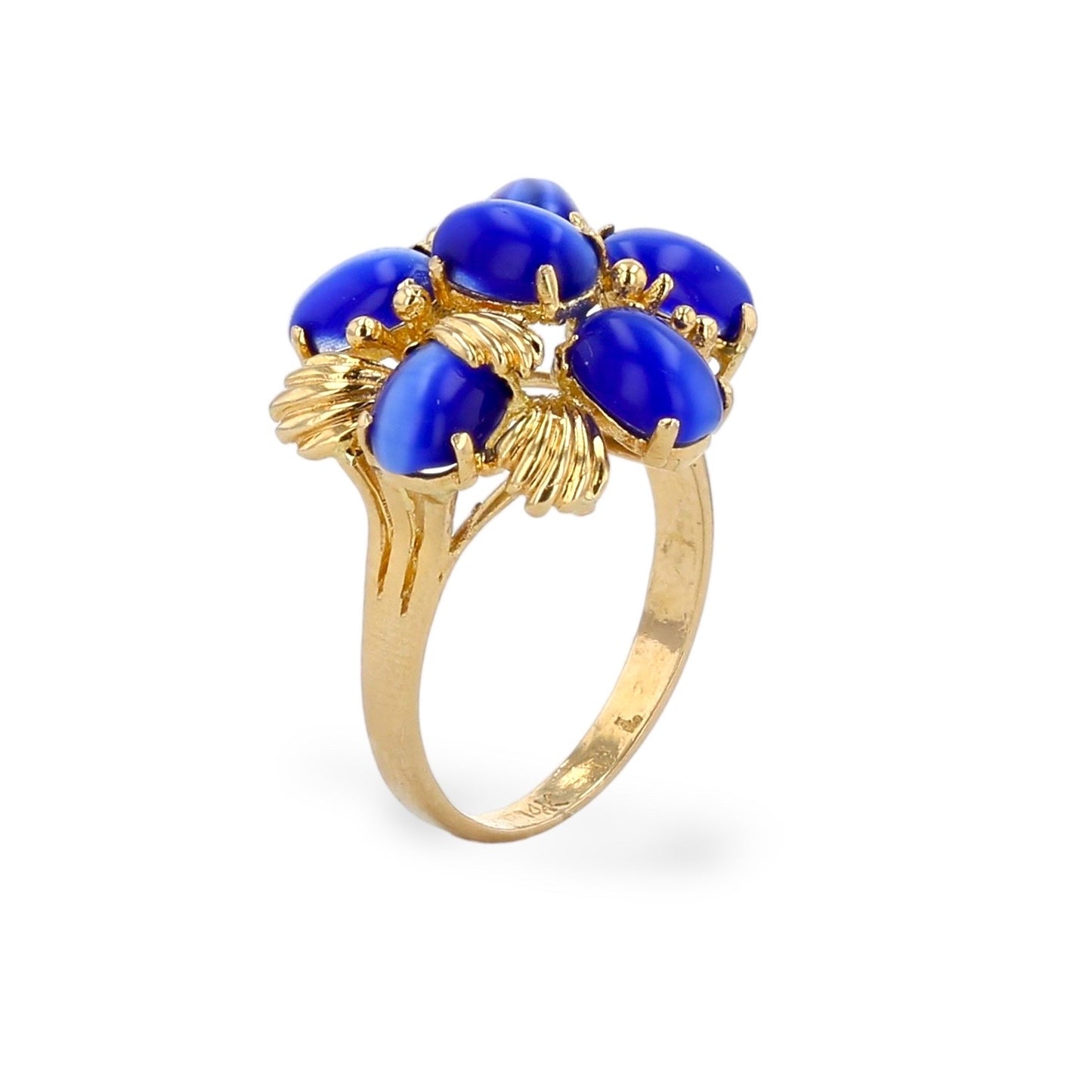 Yellow 14k gold blue eye cat ring