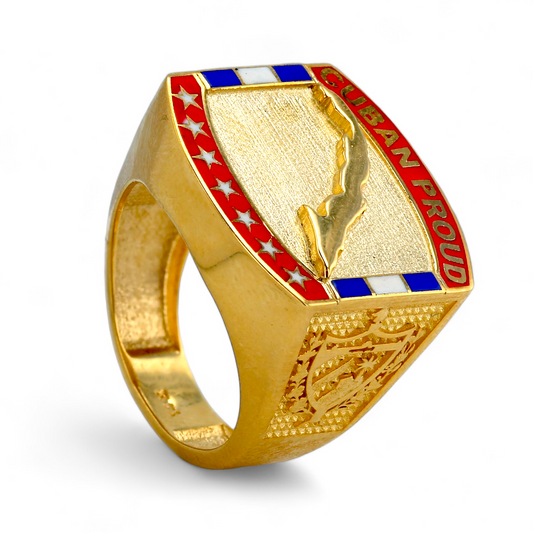 14K Yellow gold cuban proud enamel band-2264501