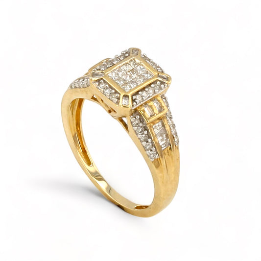 10k yellow gold solitary princess cluster diamonds ring-20633